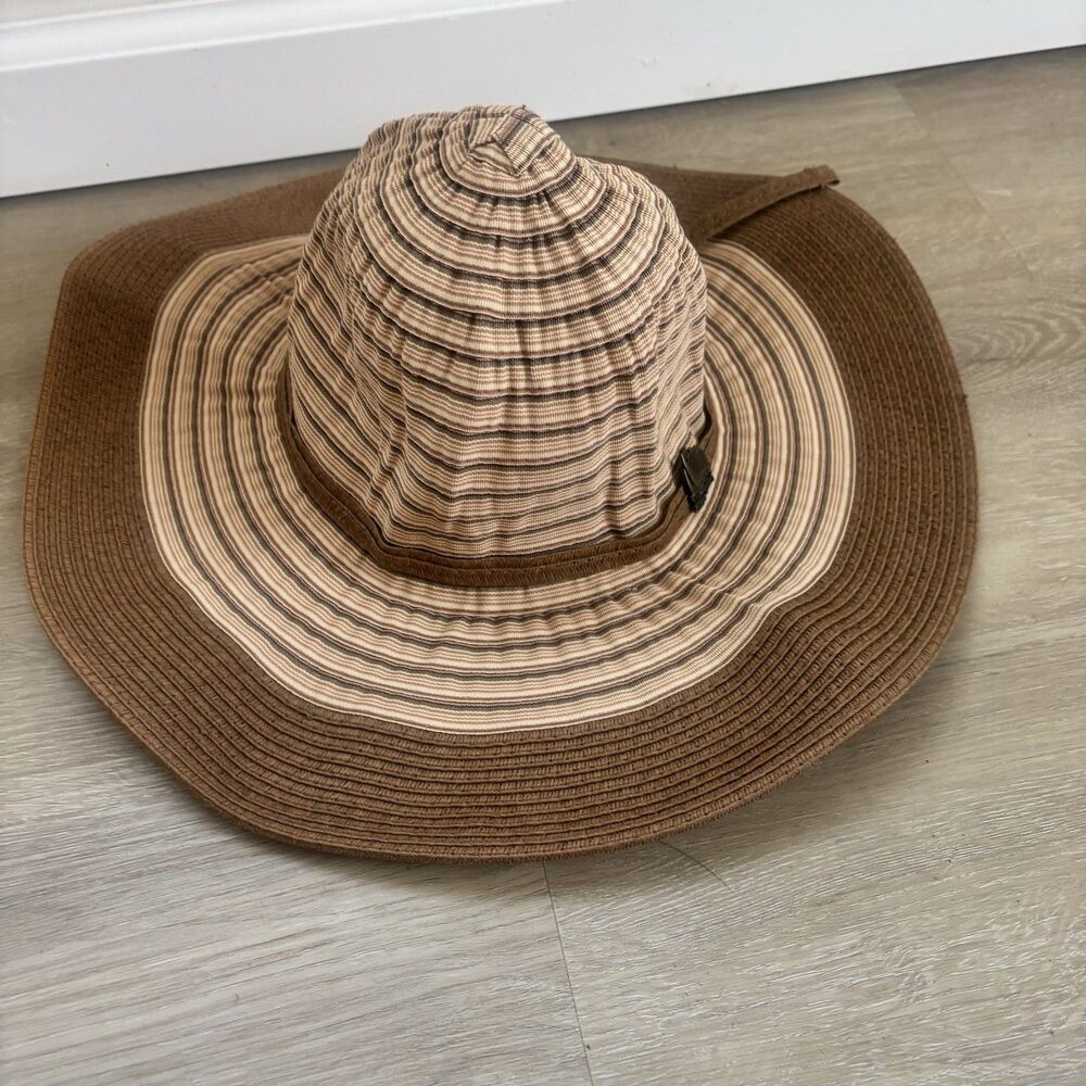 Shoe Shack Headwear Striped Wide Brim Sun Hat Floppy Beach Straw Garden Boho